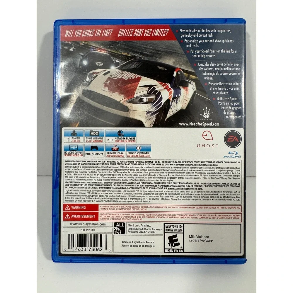 EA Need for Speed Rivals PS4 N/A Blue Good Racing Game CIB 7306201601